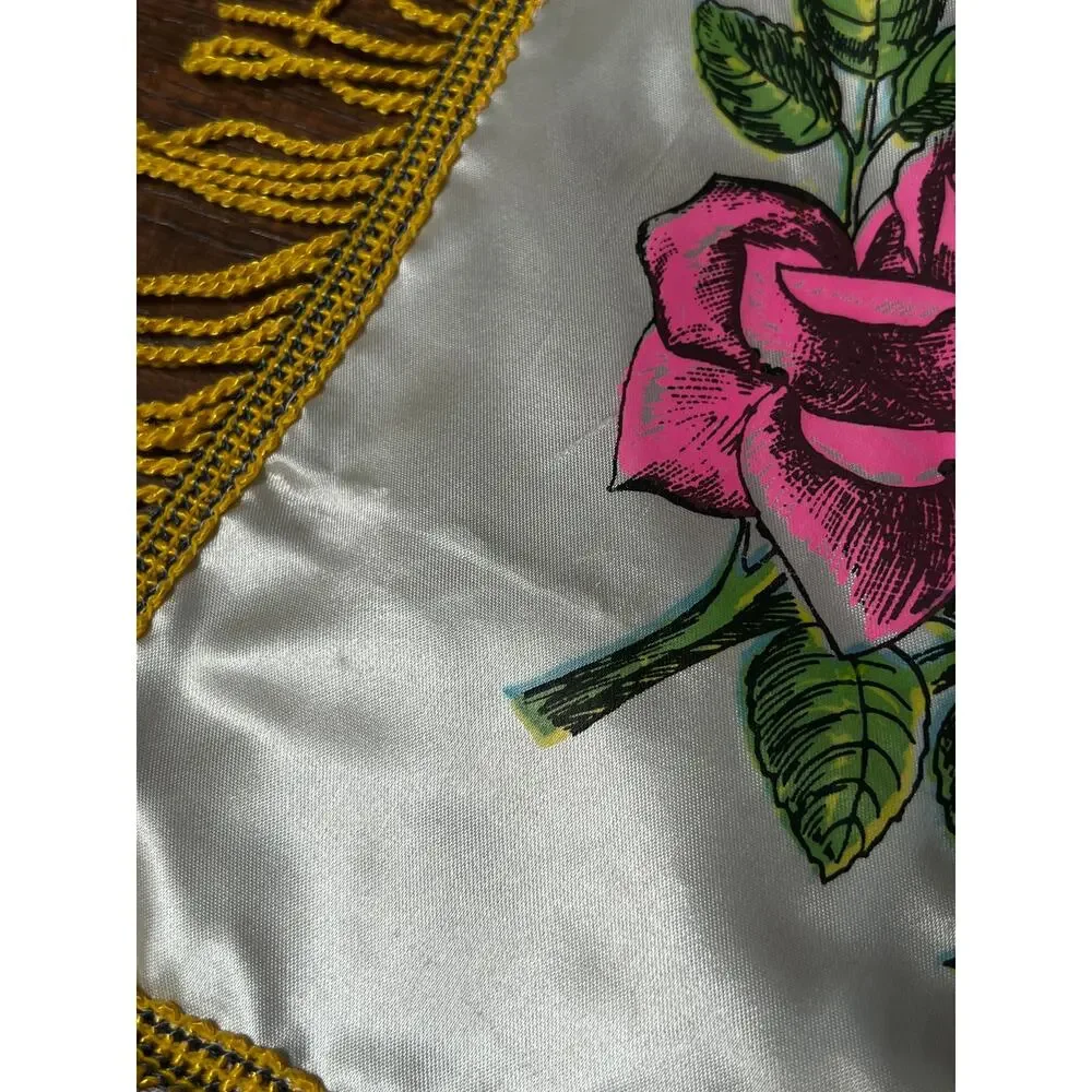 Vintage WWII Satin USMC Pillow Cover — Parris Island Mother Souvenir with Fringe